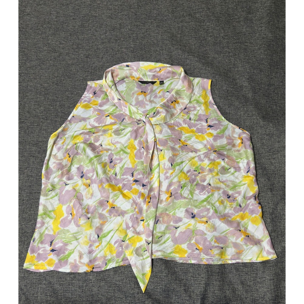 Investments Women's 24W Blouse Sleeveless Floral Tie Neck Multicolor